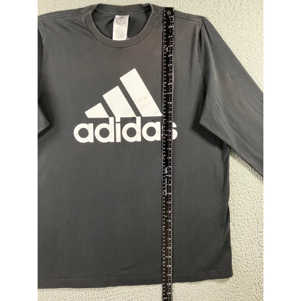 Adidas L/S Shirt Men XL Black Graphic Badge of Sport Logo Tee Baggy Thrashed